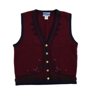 Pendleton Vest Women's Size Small Burgundy 100% Wool Vest Floral Embroidered